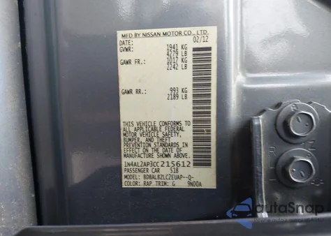 2012 Nissan Altima 2.5 S from USA, damaged, VIN 1N4AL2AP3CC215612